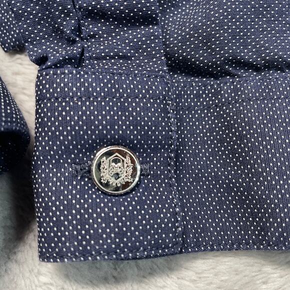 The Kooples Shirt Mens Large Blue Polka Dots Print Skull Button Smart Casual - Picture 6 of 8